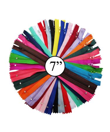 KGS Nylon Zippers | Colorful Zippers for Sewing Crafts | 20 pcs/Pack (7 Inch)