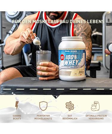 Body Attack 100% Whey Protein Strawberry 900g - Extra Creamy Protein Powder with Hydrolysate & BCAAs - Supports Muscle Build-Up & Diets - Made in Germany - Buy Online on GoSupps.com