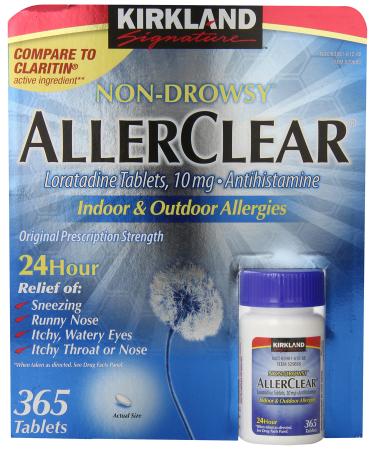 Kirkland Signature Non Drowsy Allerclear Loratadine Tablets Antihistamine 10mg 365-Count 365 Count (Pack of 1)