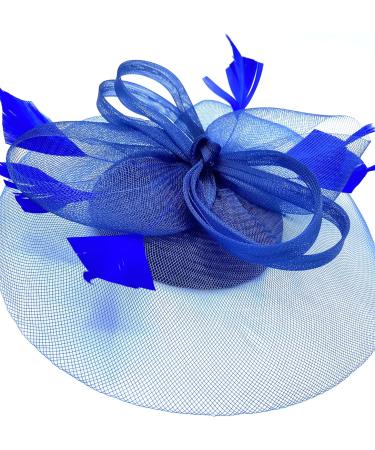 Ladies Royal Blue Feather Fascinator Clip/Headband Weddings Races Royal Ascot Hair Piece - Buy Online on GoSupps.com
