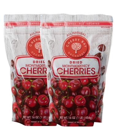 Cherry Bay Orchards - Dried Montmorency Tart Cherries - Pack of Two 16 oz Bags (32oz Total) - 100% Domestic, Natural, Kosher Certified, Gluten-Free, and GMO Free - Packed in a Resealable Pouch 1 Pound (Pack of 2)