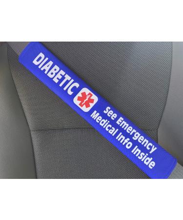 Diabetes Medical Alert Seat Belt Cover Type 2 Diabetic Type 1 Diabetic (Royal Blue)