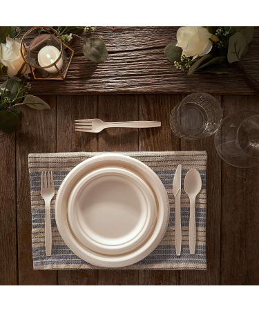 BIRCHIO 250 Piece Biodegradable Paper Plates Set - Eco Friendly Compostable Dinnerware with Extra Long Utensils for Parties - Cream White 250PCS - Buy Online on GoSupps.com