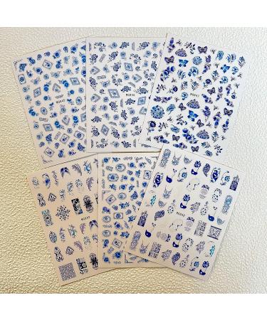 Blue Flower Nail Art Stickers | Chinese Style Porcelain Design | Self-Adhesive Decals for Women | Retro DIY Nail Decor - Buy Online on GoSupps.com