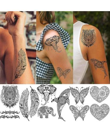 32 Sheets Sexy Black Lotus Temporary Tattoos for Women - Indian Tribal Lace Tatoo Sticker Set with Mandala Flower, Butterfly, Rose, Dreamcatcher, Elephant - Henna Tattoo Kit for Adults - Buy Online on GoSupps.com