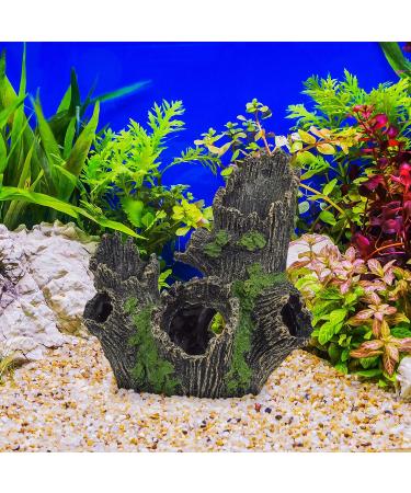 Relaxdays Aquarium Decoration - Tree Trunk Cave Hiding Place | Natural Look 16.5x15.5x11 cm | Black-Green Aquarium Accessory - Buy Online on GoSupps.com