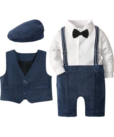 mintgreen Baby Boy Romper Suits Infant Gentleman Jumpsuit Bow Tie Waistcoat Outfits 6-9 Months Royal Blue