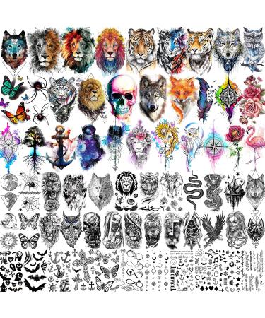 JOEHAPY 66 Sheets 3D Watercolor Animals Owl Lion Temporary Tattoos For Women Men Adults  Black Wolf Tiger Tattoo Sticker Kids Snake Eagle  Bulk Temp Realistic Fake Tattoos That Look Real And Last Long WatercolorandBlackA...