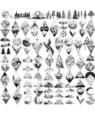 GOROMON 52 Sheets Small Black Mountain Temporary Tattoos For Men Women Adult  Geometric Sea Weave Forest Pine Tree Realistic Tattoo Sticker For Kids Children  Moon Sun Star Triangle Tatoos Outer Space - Buy Online on GoSupps.com