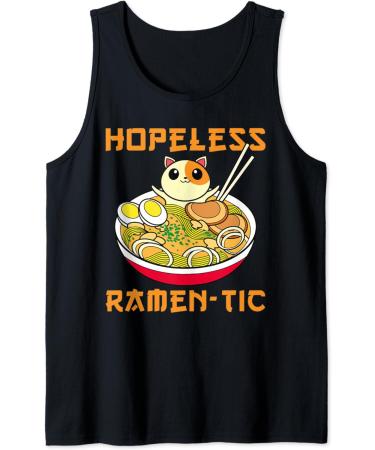 Hopeless Ramentic Funny Ramen Noodles Otaku Cat Animal Ramen Tank Top