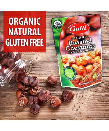 Galil Organic Roasted Chestnuts - 3.5 Oz Bags (Pack Of 6) - Gluten Free, All Natural, Vegan Snack - Perfect for Snacking, Baking, and Cooking - No Preservatives - Buy Online on GoSupps.com