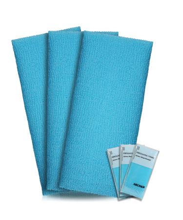 Exfoliating Washcloth Towel Japanese Washcloth Nylon Bath Wash Towel Korean Exfoliating Towel Beauty Washcloth Sponge Loofah Body Scrub Back Scrubber for Shower Cloth 3 Pack by ARCH&M (Blue x 3)