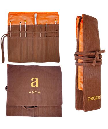 ANYA Artists Paint Brush Holder  20 Slots Paint Brush Storage Canvas Roll up pouch for Acrylic Oil Watercolor  Dark brown PEDZEL (brushes not included)