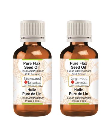 Greenwood essential natural flax seed oil (linum usitatissual) Natural pure therapeutic quality cold -pressed (Pack of Two) 100ml x 2 (6.76 oz)