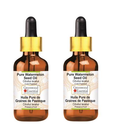 Greenwood essential natural watermelon seed oil (Citrullus Lanatus) with glass dripper natural therapeutic quality cold -pressed (pack of Two) 100ml x 2 (6.76 oz) 200 ml (1 Pack)