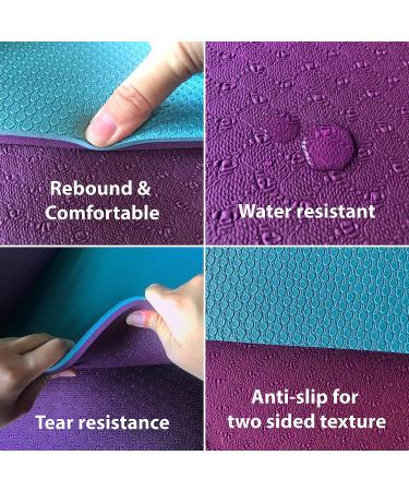 Feetlu Extra Thick Yoga Mat 10MM with Strap - Non Slip Double-Sided Eco POE Mat for Women Men - Ideal for Yoga, Pilates, and Floor Exercises - Dark Purple/Blue Gray - Buy Online on GoSupps.com
