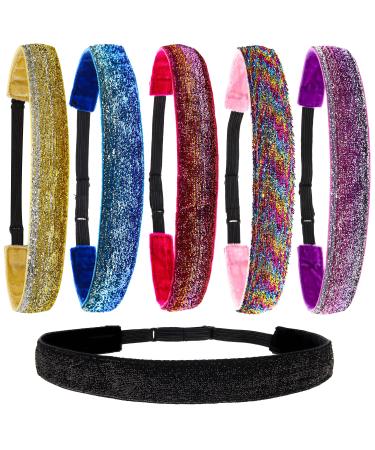 FROG SAC 6 Glitter Headbands for Girls  Adjustable Non Slip Head Bands for Kids  Cute No Slip Hair Accessories for Gymnastics  Sparkly Hair Band For Teen Girls  Stretch Elastic Headband for Women