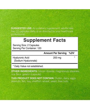 Hyaluronic Acid 200mg Capsules - 240 Count | 4 Month Supply, 95%+ Purity, Plant-Based - Supports Joint Health, Bone Strength & Skin Hydration - Buy Online on GoSupps.com