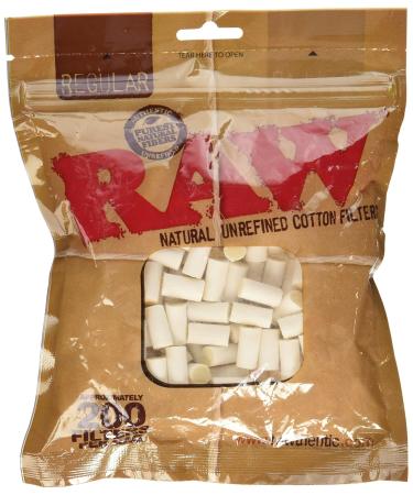 Raw Regular Natural Unrefined Cotton Filter Tips, 8 mm, Pack of 200
