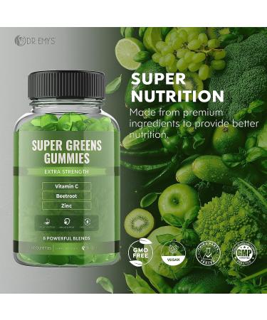 Dr. Emy's Super Greens Gummies - 8 Powerful Blends for Digestion & Immune Support - Vegan Raspberry Flavor - 60 ct - Buy Online on GoSupps.com