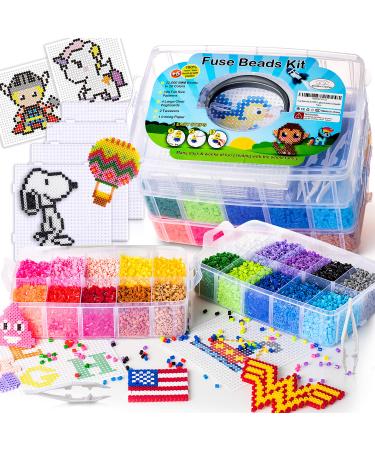 22,000 Fuse Beads kit 5mm, 100 Patterns 4 Pegboards 2 Tweezers Perler Beads Kit Compatible Hama Beads Melty Beads Melting Beads Iron Beads Craft Beads Bulk Beados kit Storage 20 Pre-Sorted Colors