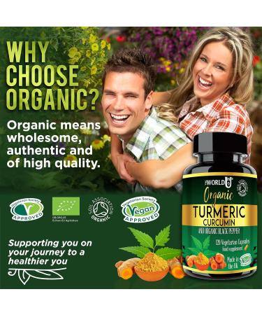 Ultra Pure Organic Turmeric Curcumin and Organic Black Pepper Capsules High Strength Food Supplement 120 Veg Capsules Soil Association Organic Certified and Vegetarian Society Approved - Made in UK - Buy Online on GoSupps.com