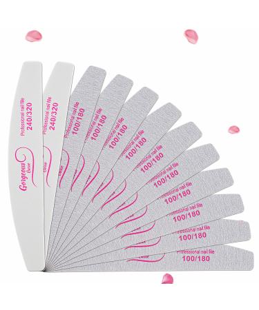 12 PCS Nail Files Professional Set of 12-100/180 - Double Sided Grits Long Lasting Emery Boards for Acrylic & Natural Nails (White)