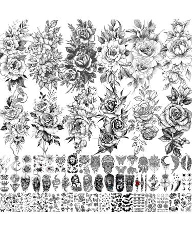 VANTATY 63 Sheets Realistic Black Rose Peony Flower Temporary Tattoos For Women Body Art Arm Neck Thigh, 3D Sexy Snake Floral Long Lasting Temp Sleeve Tattoos Stickers Adults Girls, Fake Tattoos That Look Real And Last Long - Buy Online on GoSupps.com