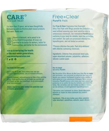 Seventh Generation Ultrathin Overnight Pads with Wings - Chlorine Free, 14 Count | Free & Clear - Buy Online on GoSupps.com