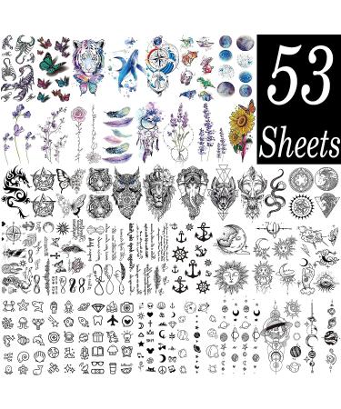 Realistic Tiger Dragon Lion Owl Temporary Tattoos | Half Sleeve Halloween Skull Fake Tattoo Sticker | Watercolor Flower & Warrior Wolf Decal | 53 Sheets for Women & Men - Buy Online on GoSupps.com
