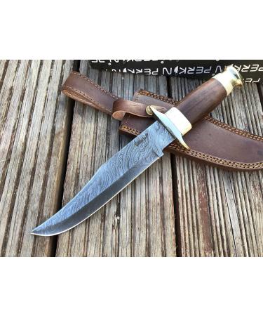 Perkin Damascus Hunting Knife with Leather Sheath - Premium Bowie Knife for Outdoor Adventure | International Shipping - Buy Online on GoSupps.com