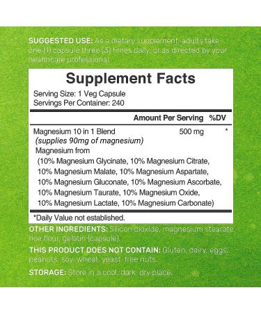 500mg Magnesium Complex Supplement - 240 Veggie Capsules, 10-in-1 Blend for Muscle, Joint & Relaxation Support - Chelated for Easy Absorption - Buy Online on GoSupps.com