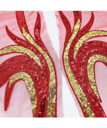 IXUEYU 2 Pcs Royal Blue Gold Sequin Lace Fabric Gown Appliques for DIY Wedding Dress Decor - Red - Buy Online on GoSupps.com