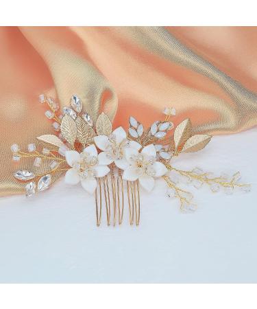 Gold Wedding Hair Accessories Comb with Rhinestone Crystal Flower for Brides and Bridal Party - Buy Online on GoSupps.com