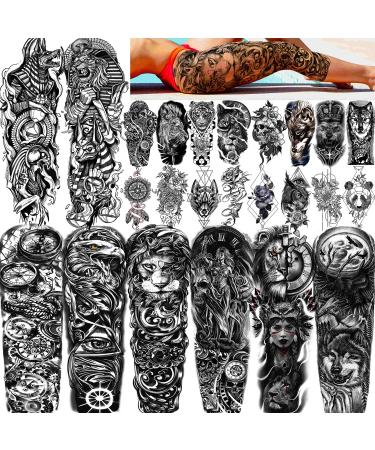 FANRUI 24 Sheets Cool Super Large Full Arm Temporary Tattoo Sleeve For Men with 8 Sheets Full Sleeve Temporary Tattoos For Women Thigh  16 Sheets Large Flower Eagle Compass Adults Tribal Tiger Tatoo