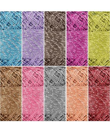 Kurtzy Colourful Glitter Crochet Yarn Set - 10 Balls with Hooks - 950/1040 Yards of Sparkly Acrylic Yarn - Buy Online on GoSupps.com