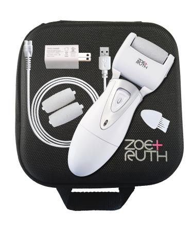 Electric Callus Remover Foot File, Rechargeable Pedicure Tools for Dry Hard Cracked Dead Skin on Your Heels & Feet by Zoe+Ruth ZR-CR200. 3 Professional Quality Pedi Exfoliation Rollers & Storage Case