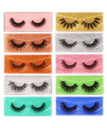 Lanflower Lashes False Eyelashes Natural Look 3D Faux Mink Eyelashes Pack 10 Styles Russian Strip Lashes 10 Pairs-3D