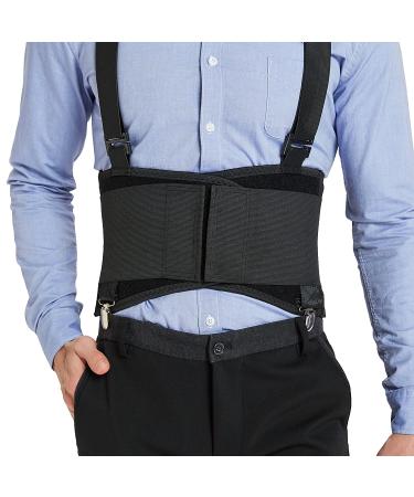 NeoTech Care Lumbar Brace with Removable Pants Clips & Detachable Suspenders - Back Support Belt - Adjustable & Breathable - Shoulder Holsters - Black (Size L) - Buy Online on GoSupps.com