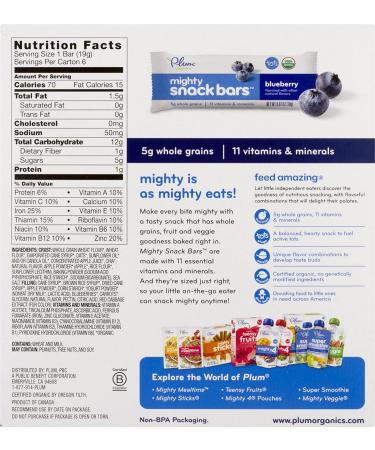 Plum Organics Tots Mighty Snack Bars - Blueberry Flavor (6 Bars, 0.67 oz each) - Nutritious Kids Snack - Buy Online on GoSupps.com