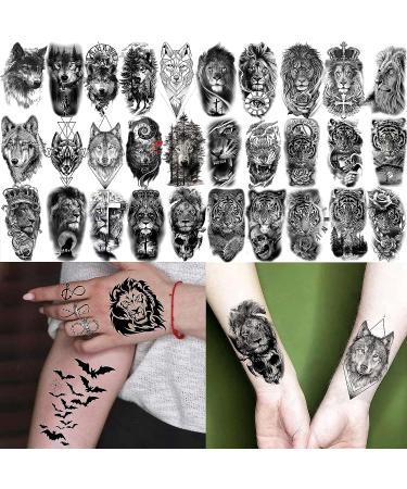 Rejaski Ferocious Lion Tiger Temporary Tattoos- 60 Sheets | Scary Devil Skull Skeleton Fake Tattoos for Halloween | Black 3D Wolf Dragon Realistic Arm Neck Tattoos for Adults & Teens - Buy Online on GoSupps.com