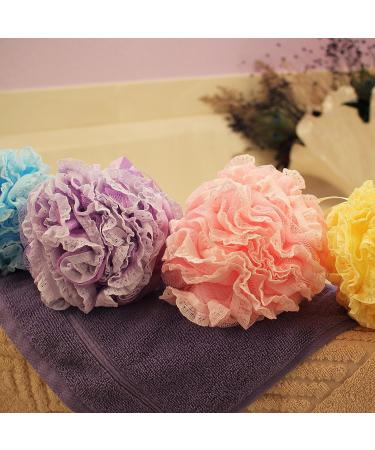 Shower Bouquet Loofah Bath Sponge Set - 2-in-1 Lace Mesh Scrubs, Large Full 60g Pouf (4 Pack Spa Colors) - Exfoliate and Cleanse Skin with Luxurious Bathing Accessories - Buy Online on GoSupps.com