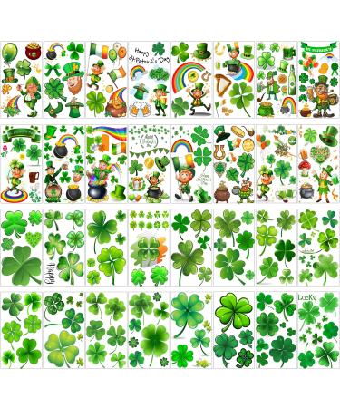 VANTATY 32 Sheets 248+ PCS St Patricks Day Tattoos For Kids Girls Boys Women Men Adults  Saint St. Patrick's Day Accessories Shamrock Temporary Tattoo Stickers  Lucky Clover Tattoo Irish Party Favor