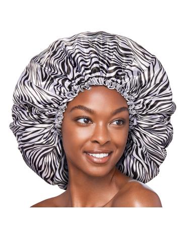 Red By Kiss Silky Satin Sleep Cap Premium Quality Shower Cap Satin Bonnet Super Jumbo (Zebra)