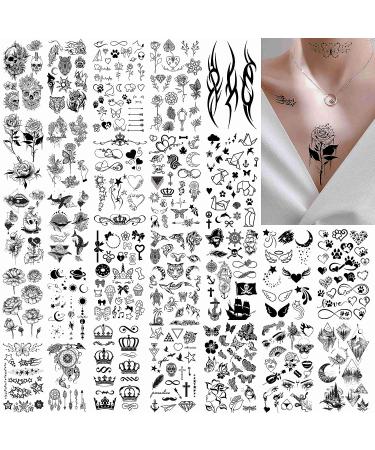 52 Sheets Creative Black Tiny Crown Infinity Triangle Temporary Tattoos for Men and Women - Waterproof Arm, Hand, Face, Finger, and Neck Tatoo Stickers - Buy Online on GoSupps.com