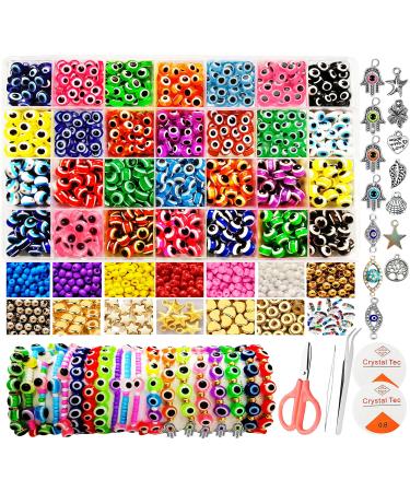 3209pcs 28 Styles Evil Eye Beads for Jewelry Making  8mm Flat Round Evil Eye Charms Beads Bracelets Making Kit  3mm Glass Seed Beads Hamsa Hand Charms for DIY Bracelet Earring Necklace Making 28Color - Buy Online on GoSupps.com