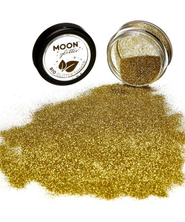 Biodegradable Gold Eco Glitter Shaker by Moon Glitter - 5g | Cosmetic Bio Festival Makeup for Face, Body, Nails, Hair & Lips - Buy Online on GoSupps.com