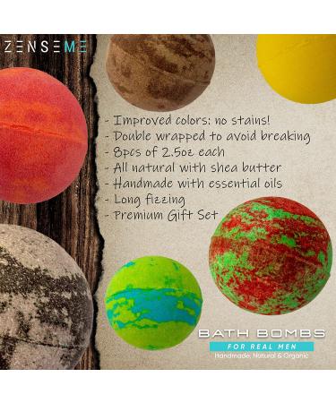 ZenseMe Bath Bombs for Men Gift Set - 8 Scented Organic Handmade Bombs with Essential Oils - Buy Online on GoSupps.com