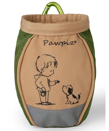Pawpiz Dog Treat Pouch | Cute Clip-on Dog Treat Bag with Waist Clip Carabiner & Side Pocket | Waterproof Lining & Water-Resistant Shell | UK Brand (Khaki & Olive Green)