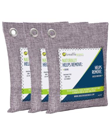 Breathe Green Bamboo Charcoal Odor Eliminator Bag (3 Bags) Activated Charcoal Odor Absorber Natural Freshener Removes Odors and Moisture Odor Eliminator for Home Pets Car Closet Basement RV